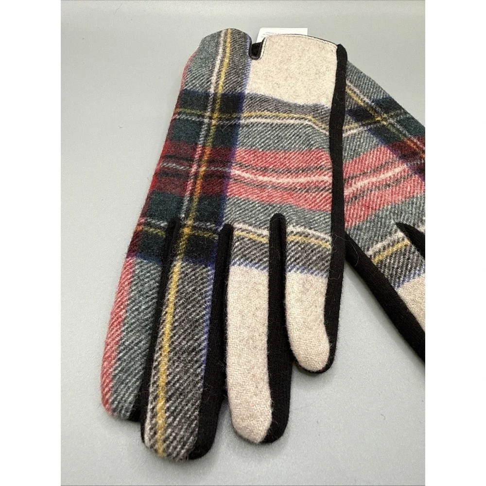 Tan, Red, Green, Yellow, Black Tartan Plaid Touchscreen Gloves New